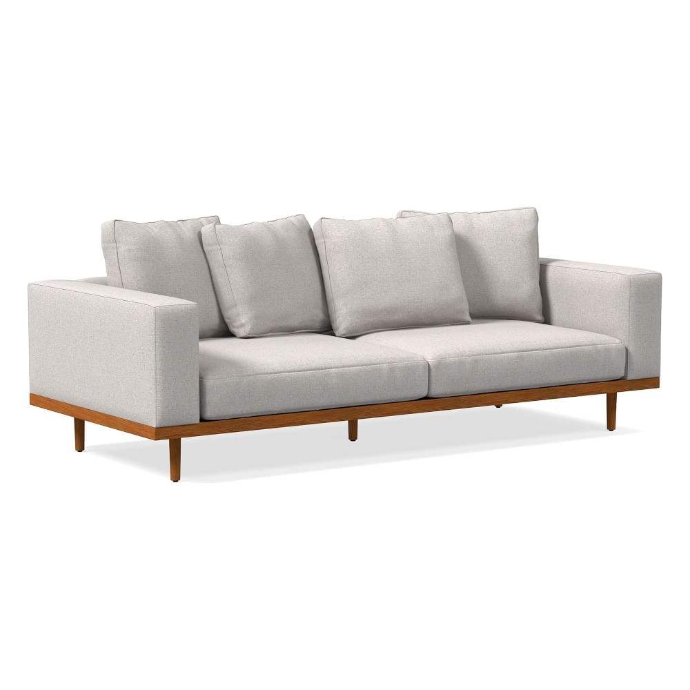 Newport 94" Toss-Back Cushion Sofa, Performance Coastal Linen, Dove, Pecan - Image 0