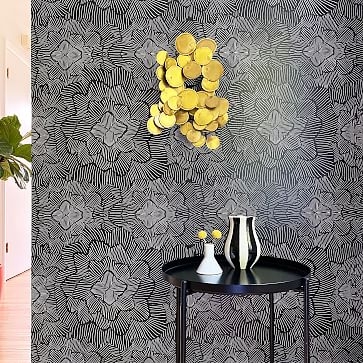 Kate Zaremba Pinstripe Floral Wallpaper, Noir - Image 1