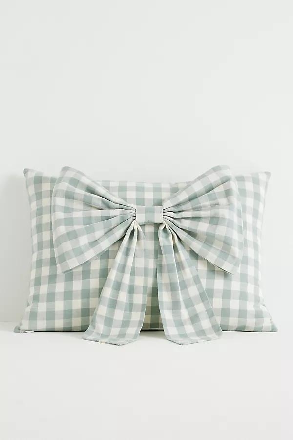 Ana Cotton Gingham Printed Bow Pillow - Image 0