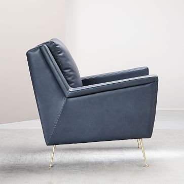 Carlo Mid-Century Chair, Poly, Vegan Leather, Cinder, Brass - Image 3