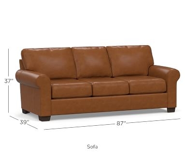 Buchanan Roll Arm Leather Sofa, Polyester Wrapped Cushions, Churchfield Ebony - Image 2