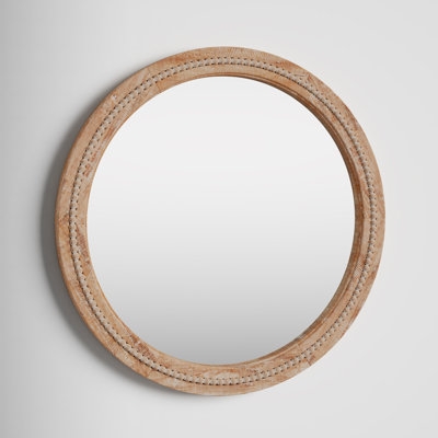 Elle Wood Distressed Wall Mirror with Beaded Detailing - Image 0