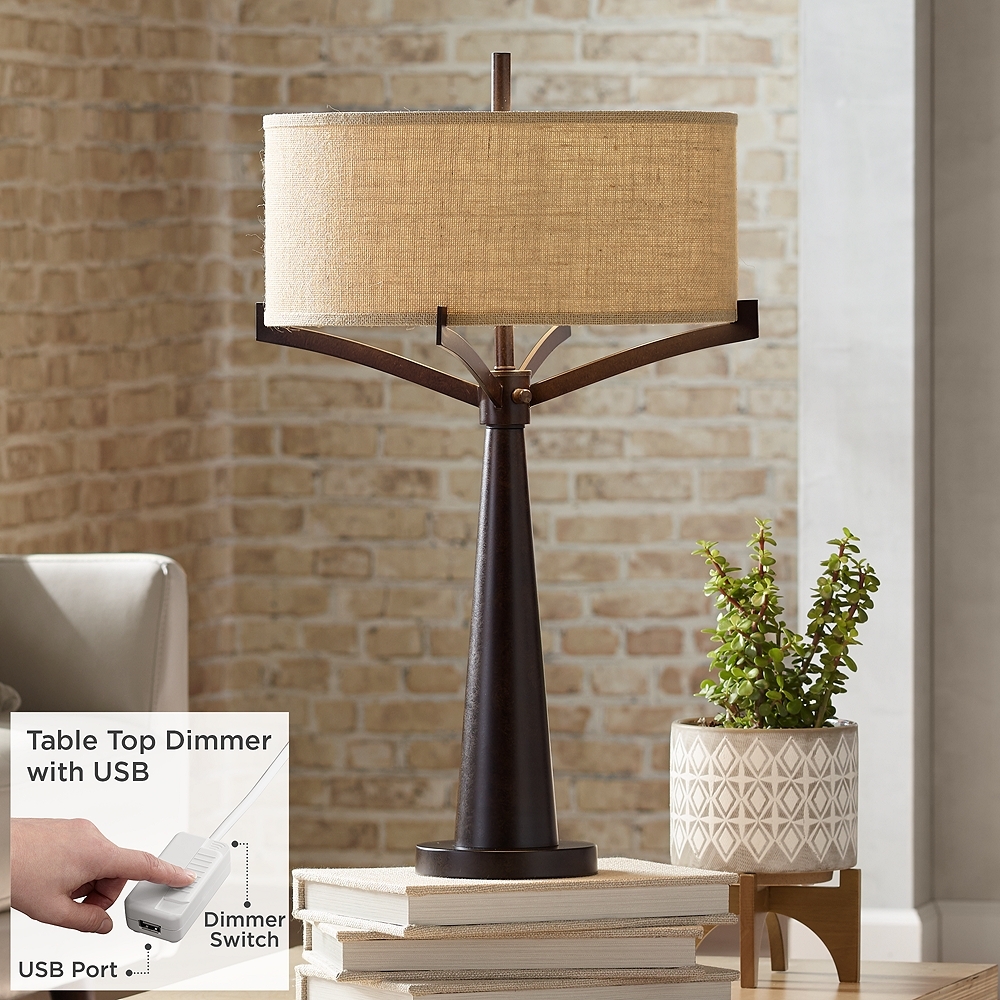 Tremont Industrial Bronze 2-Light Table Lamp With USB Dimmer - Image 0