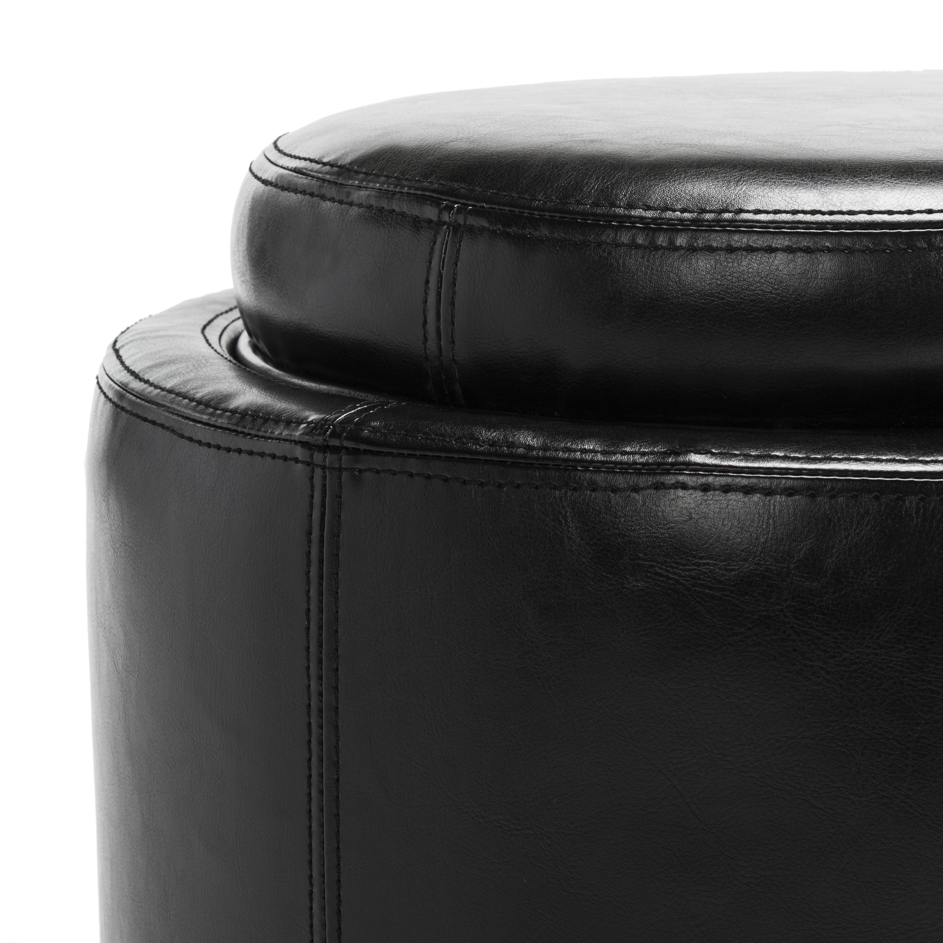 Round Storage Tray Ottoman - Black/Black - Safavieh - Image 1