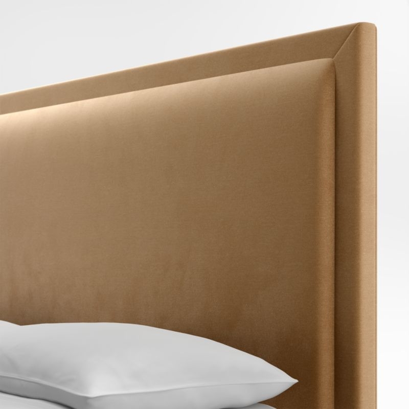 Meraux 56" Camel Brown Upholstered King Headboard with Batten White Oak Bed Base - Image 1