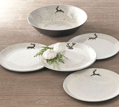 Rustic Reindeer Stoneware Salad Plates, Set of 4 - Image 1