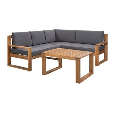 3-piece Patio Sectional Set Acacia Wood And Grey Cushions Ideal For Outdoors And Indoors - Image 0