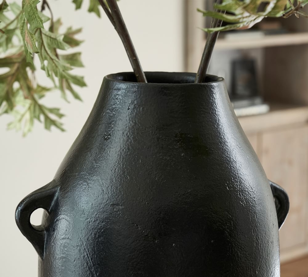 Artisan Handcrafted Terracotta Vase, Tall Round, Black - Image 3