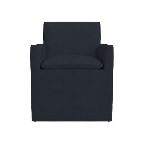 Laguna Slipcovered Dining Armchair, Standard Cushion, Belgian Linen, Indigo - Image 0