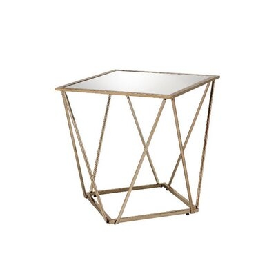 End Table With Mirror Top And Open Geometric Base, Champagne Gold - Image 0
