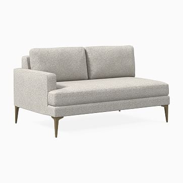 Andes Petite Right Arm 2 Seater Sofa, Poly, Performance Coastal Linen, Anchor Gray, Blackened Brass - Image 1