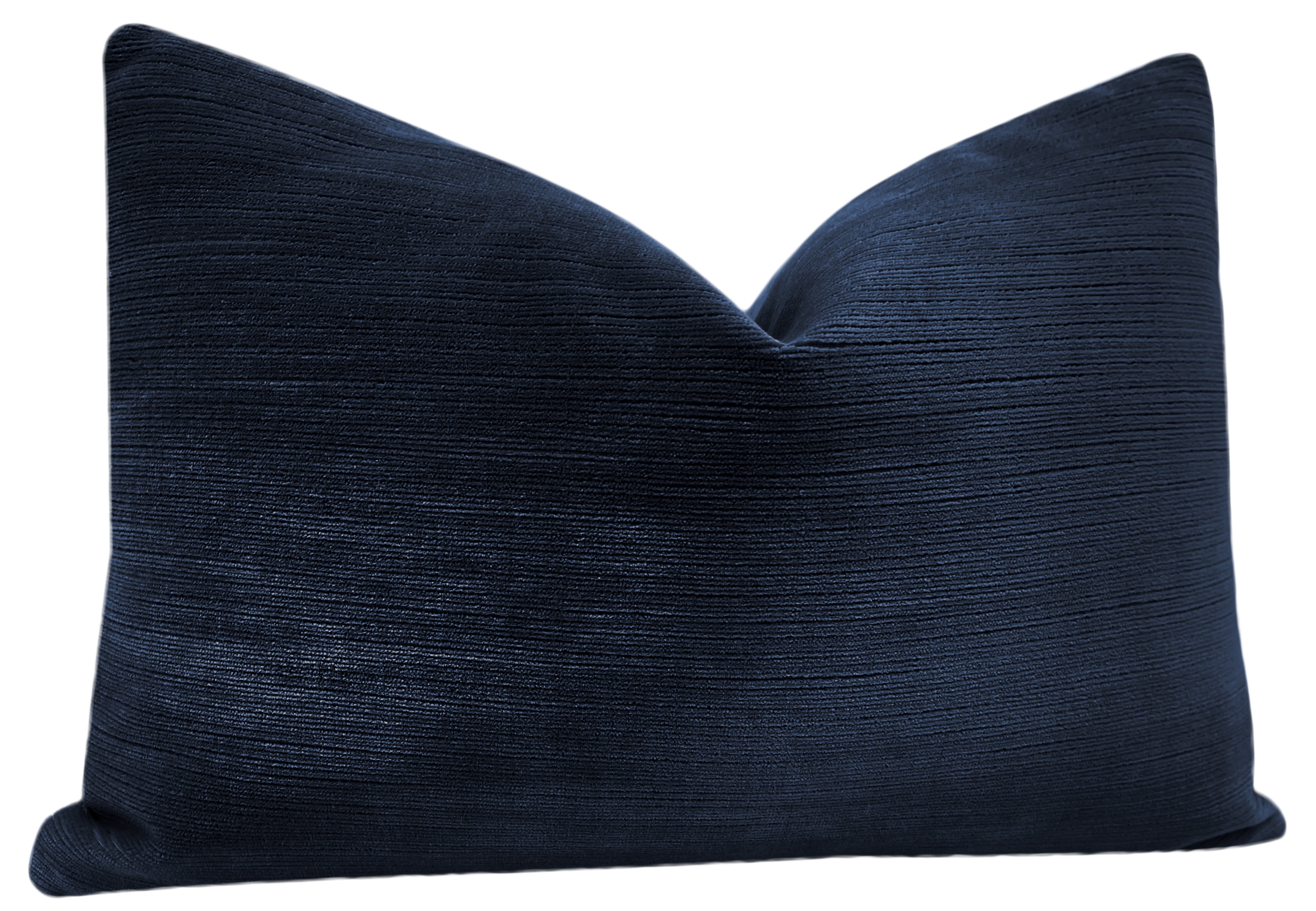 The Little Lumbar Strie Velvet Pillow Cover, Navy Blue, 12" x 18" - Image 1