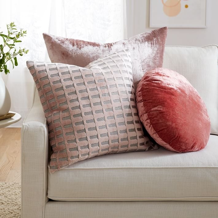 Round Lush Velvet Pillows, Pink Grapefruit, 18" - Image 1