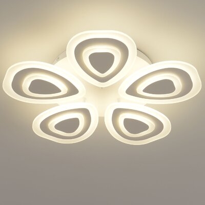 72W Modern LED Flush Mount Ceiling Lamp 5-Head Dimmable Flowershape Acrylic With Remote - Image 0