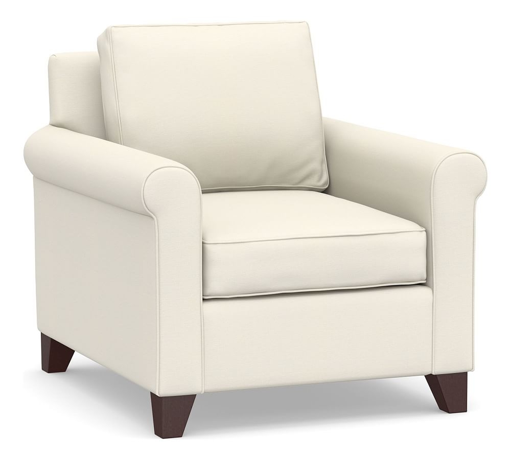 Cameron Roll Arm Upholstered Deep Seat Armchair, Polyester Wrapped Cushions, Textured Twill Ivory - Image 0