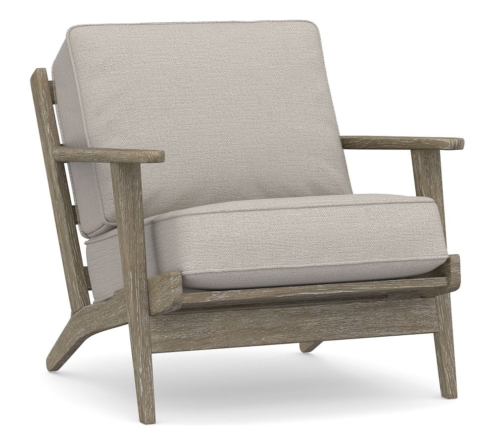 Raylan Upholstered Armchair, Down Blend Wrapped Cushions, Chunky Basketweave Stone - Image 0