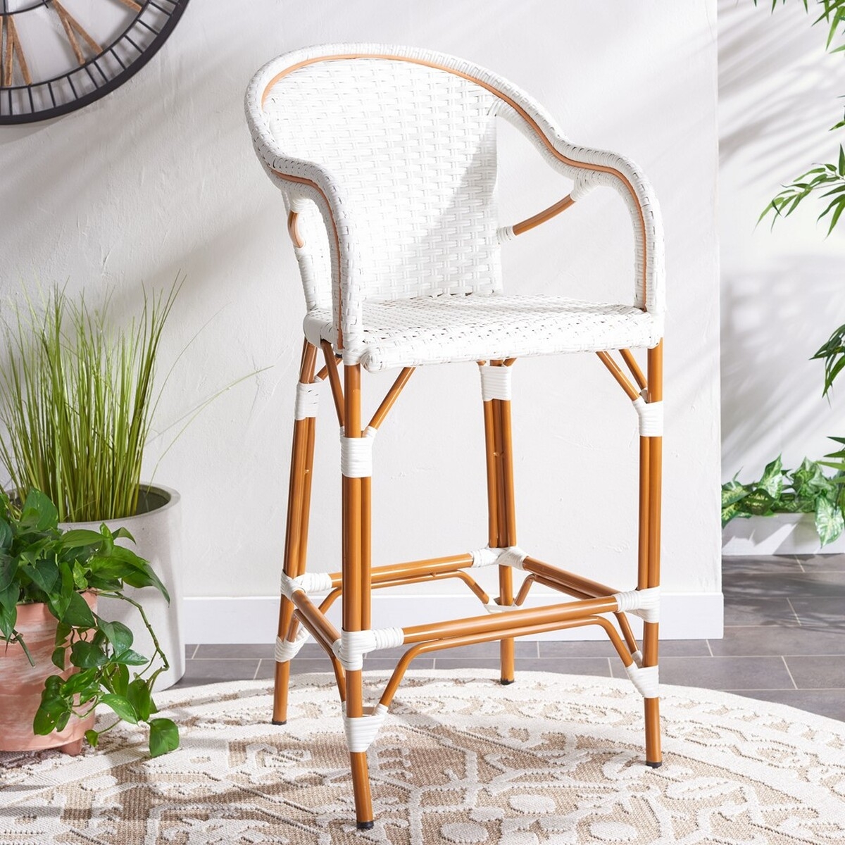 California Bar stool W Arms - White - Safavieh - Image 1