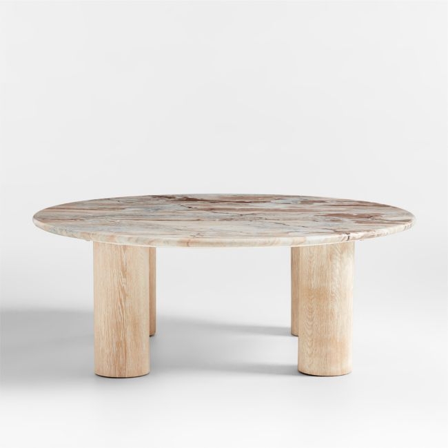 Homage Marble and White Oak Wood 44" Round Coffee Table - Image 1