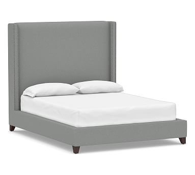 Harper Non-Tufted Upholstered Tall Bed with Bronze Nailheads, Queen, Performance Brushed Basketweave Chambray - Image 0