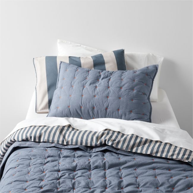 Classic Chambray Ashen Blue Organic Cotton Kids Full/Queen Quilt - Image 0