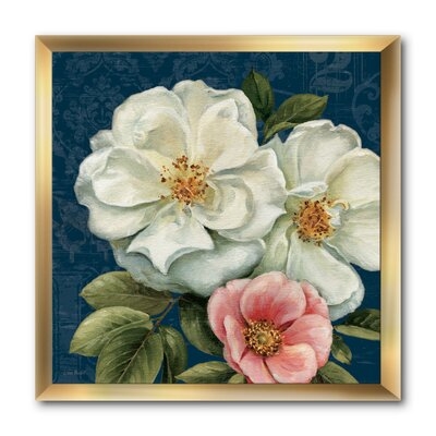 'Handpainted Blue Damask Flowers' - Picture Frame Print on Canvas - Image 0