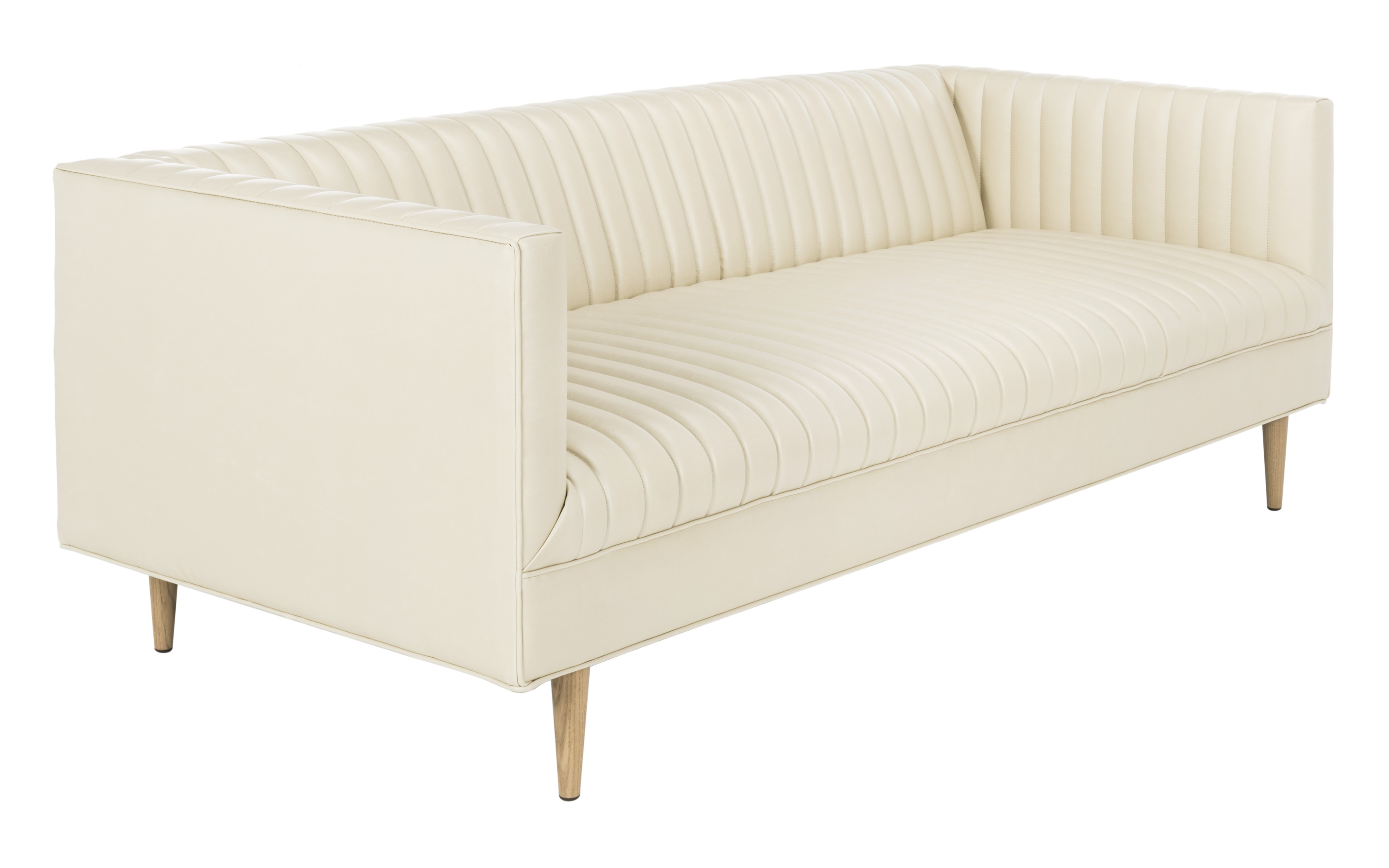 Carmina Channeled Leather Sofa - Light Beige - Safavieh - Image 2