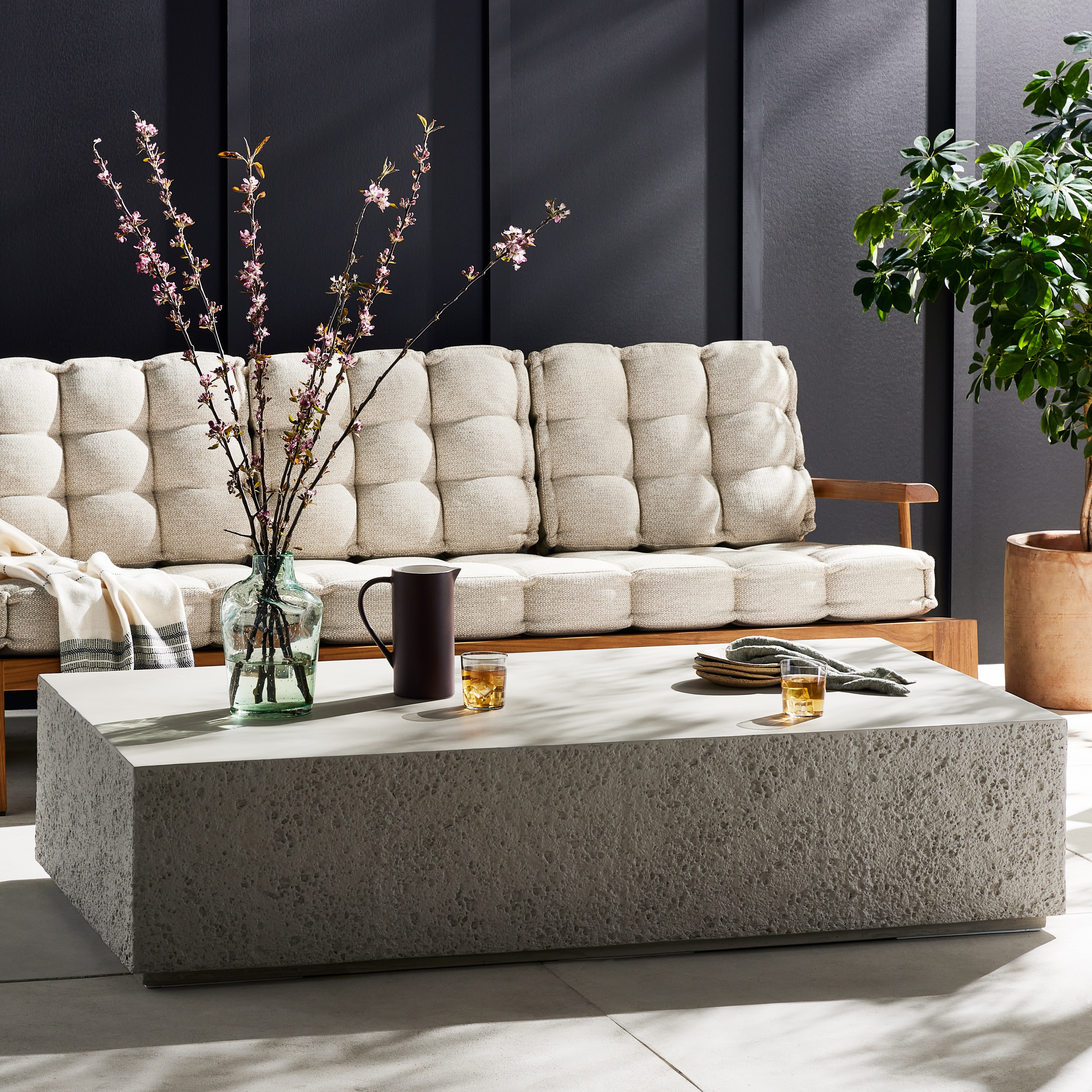 Otero Rectangular Outdoor Coffee Table - Matte Stone - Image 8