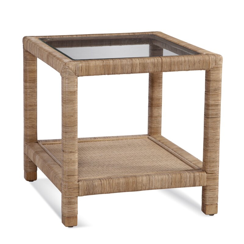 Braxton Culler Pine Isle Glass Top End Table with Storage Color: Natural - Image 0