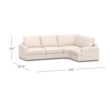 Canyon Square Arm Upholstered Right Arm 3-Piece Wedge SCT, Down Blend Wrapped Cushions, Performance Heathered Basketweave Alabaster White - Image 2