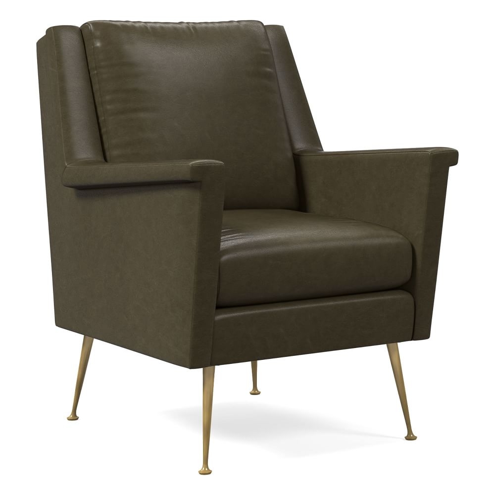 Carlo Midcentury Chair, Poly, Saddle Leather, Slate, Brass - Image 0
