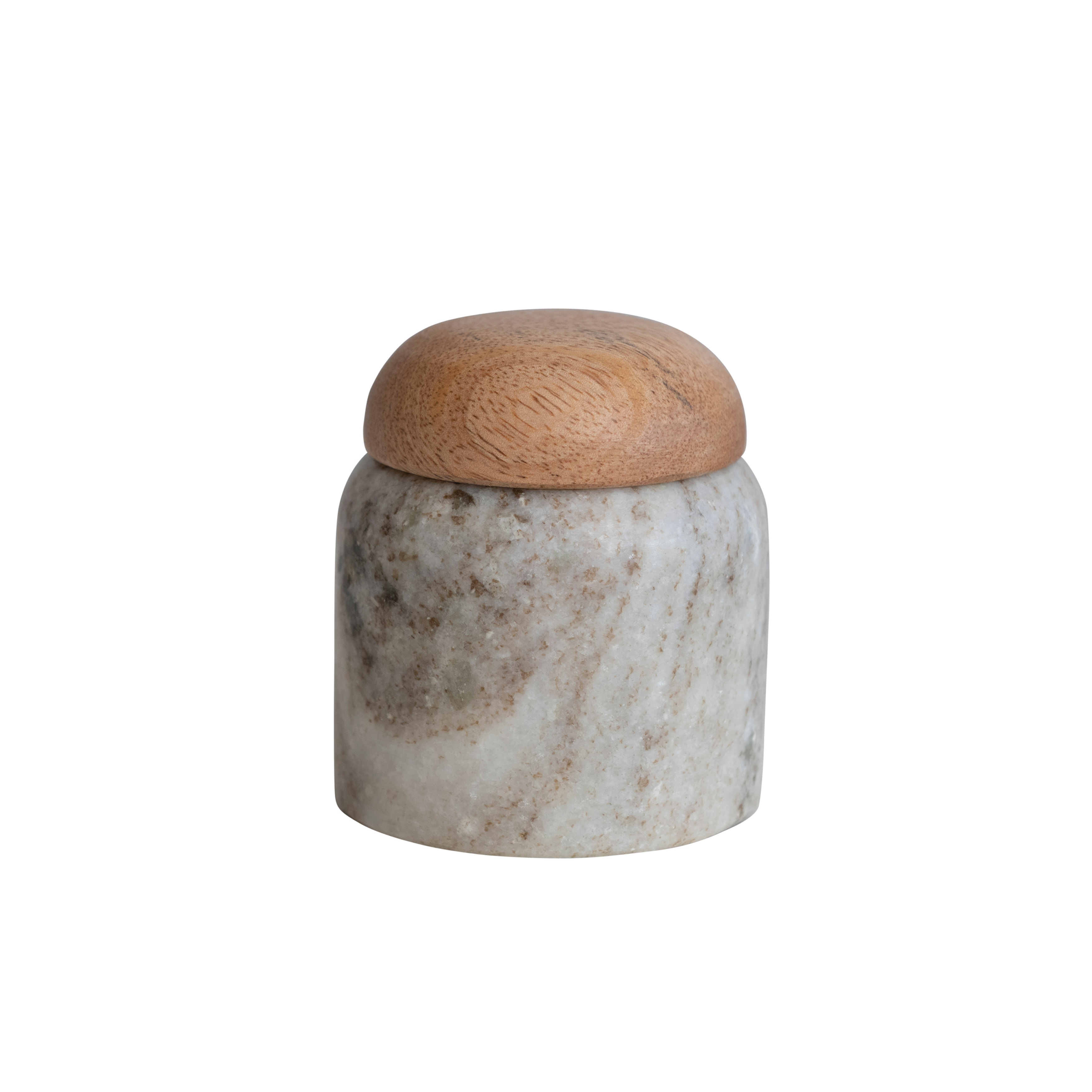 Modern Marble Canister with Wood Lid, Natural - Image 0