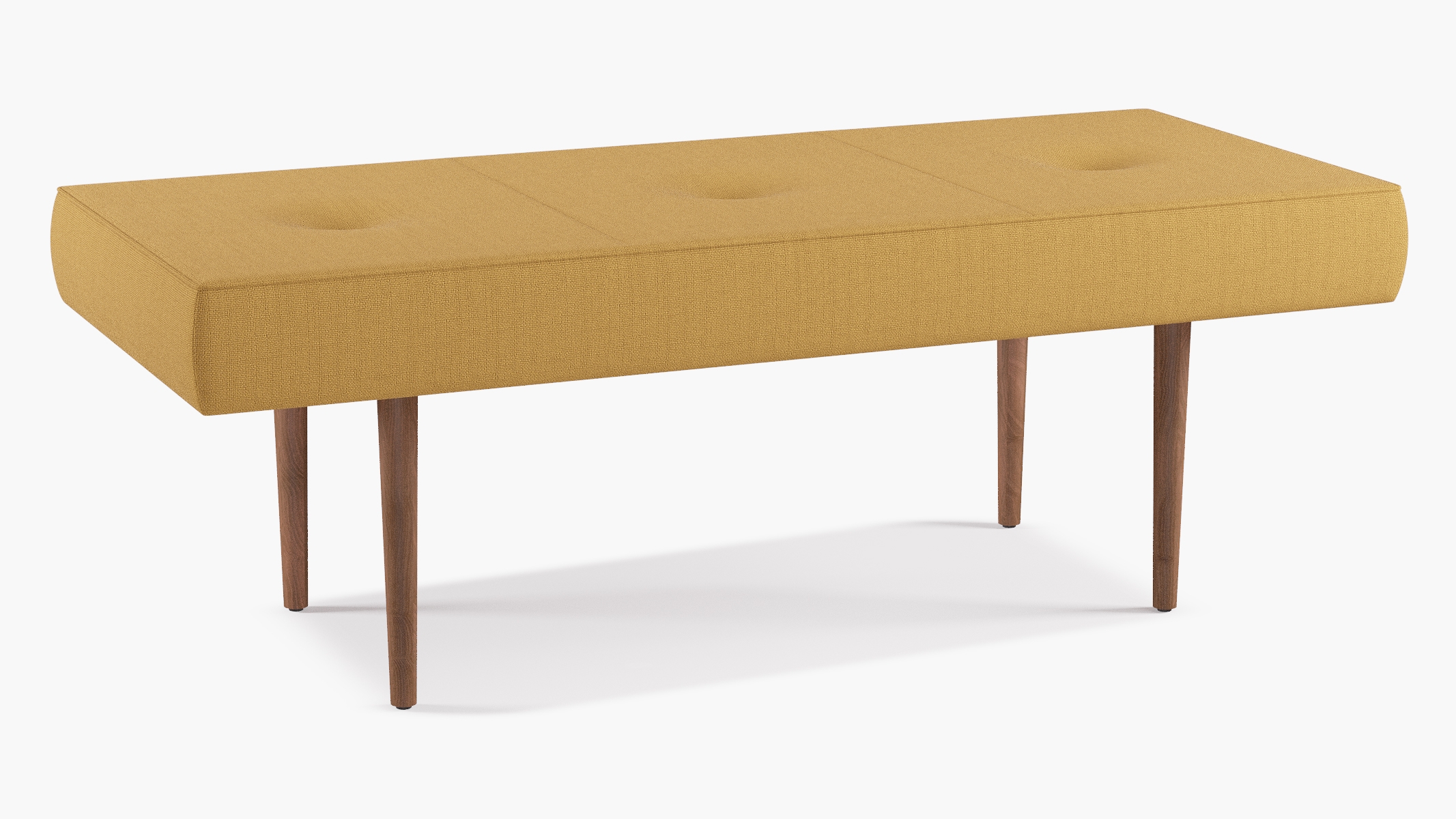 Mid-Century Bench, French Yellow Everyday Linen, Espresso - Image 1