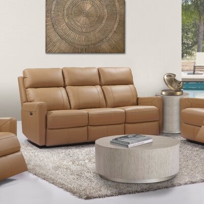 Hanna 77.5" Genuine Leather Pillow Top Arm Reclining Sofa - Image 0