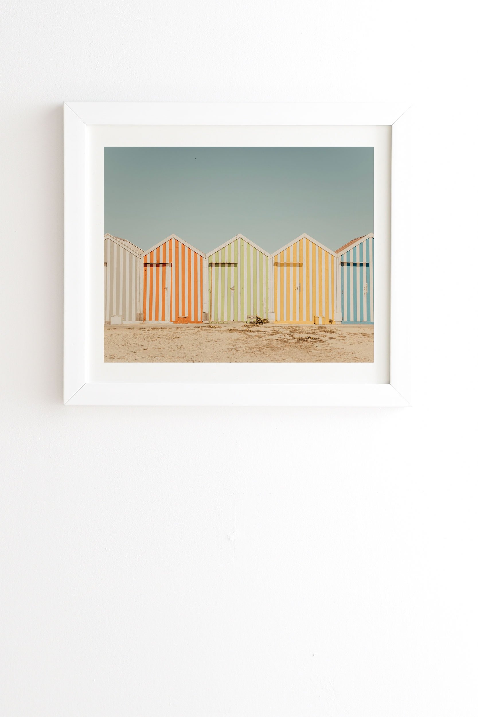 Ingrid Beddoes Beach Huts II White Framed Wall Art - 20" x 20" - Image 0