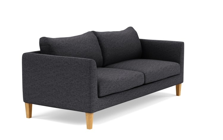 Owens Sofa with Black Coal Fabric, standard down blend cushions, and Natural Oak legs - Image 1