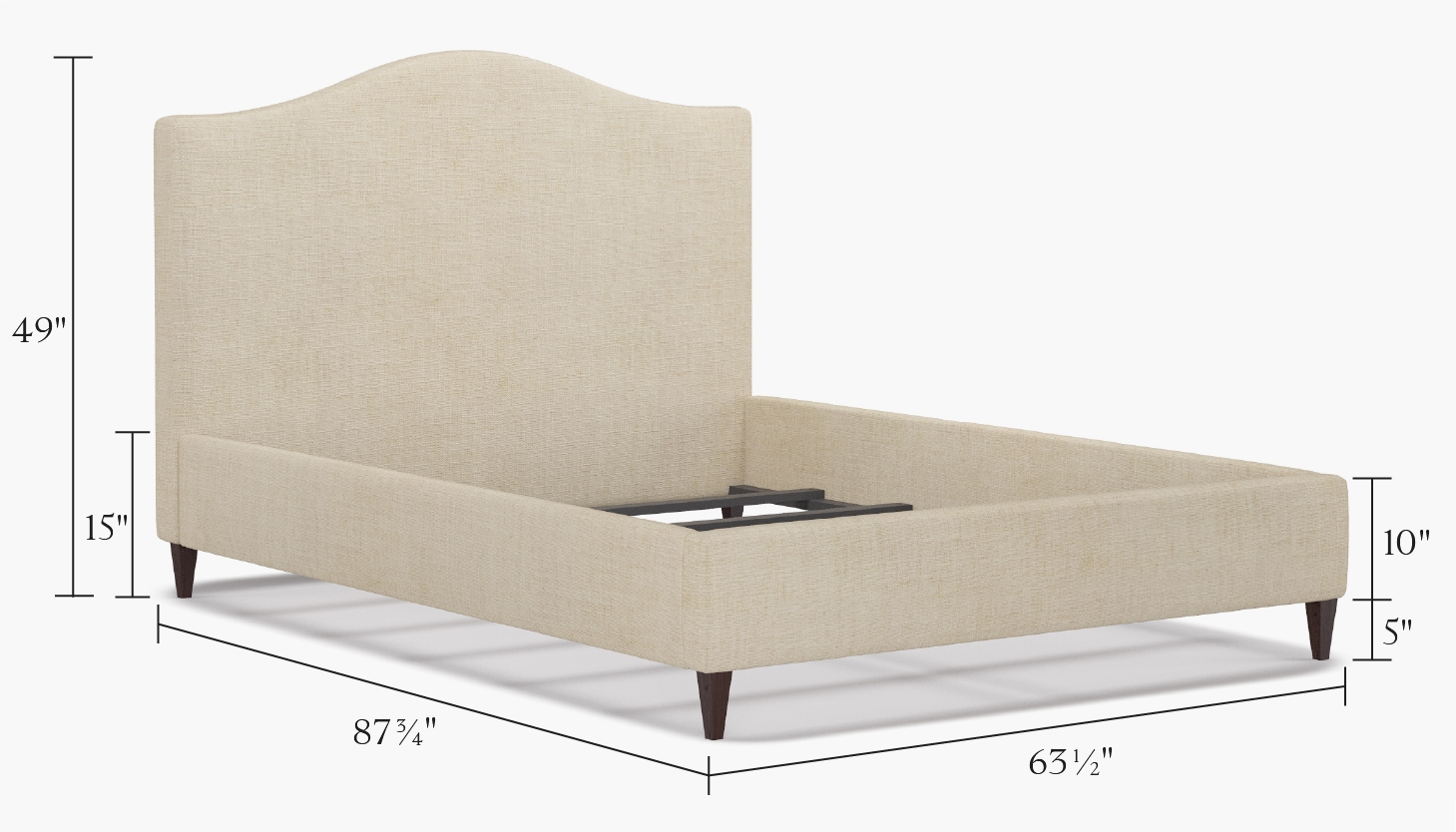 Camelback Bed, Talc Everyday Linen, Espresso Traditional Turned Leg, Queen - Image 1