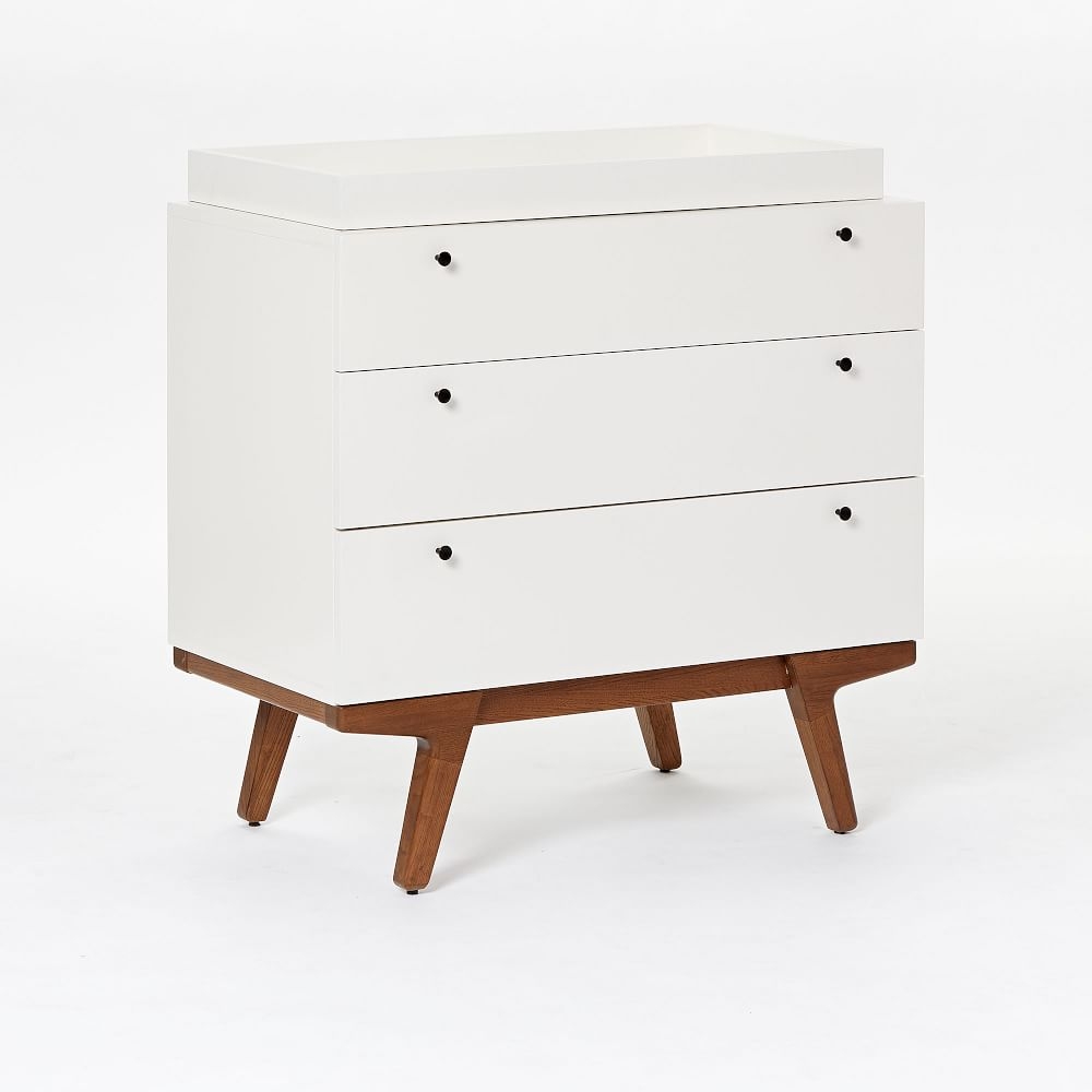 Modern 3-Drawer Changing Table and Topper, White/Pecan, WE Kids - Image 0