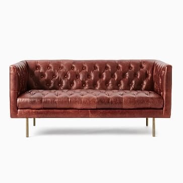 Modern Chesterfield 79" Sofa, Poly, Vegan Leather, Saddle, Silver - Image 2