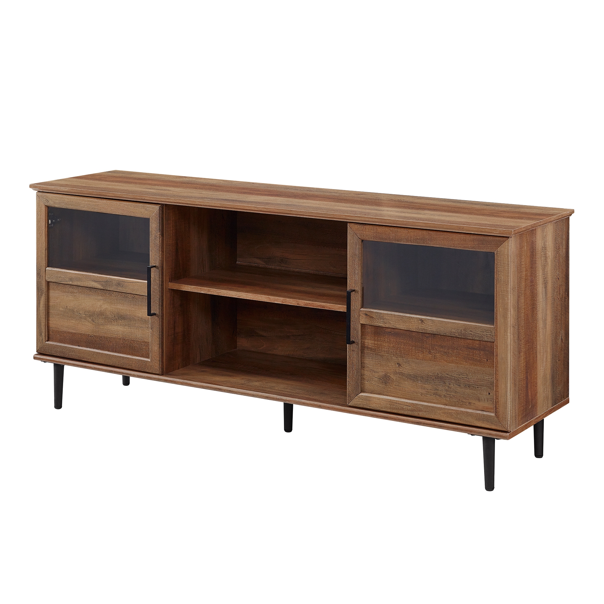 Owen 58" Glass and Wood Split Panel Door TV Console - Rustic Oak - Image 2