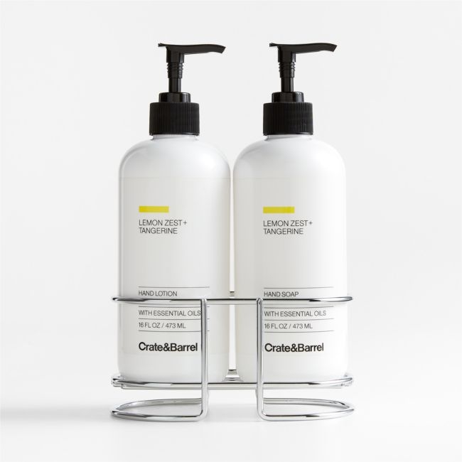 Lemon + Tangerine Hand Soap and Lotion Set with Stainless Steel Caddy - Image 0