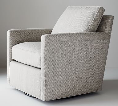 Tyler Square Arm Upholstered Swivel Armchair, Down Blend Wrapped Cushions, Performance Heathered Basketweave Dove - Image 4