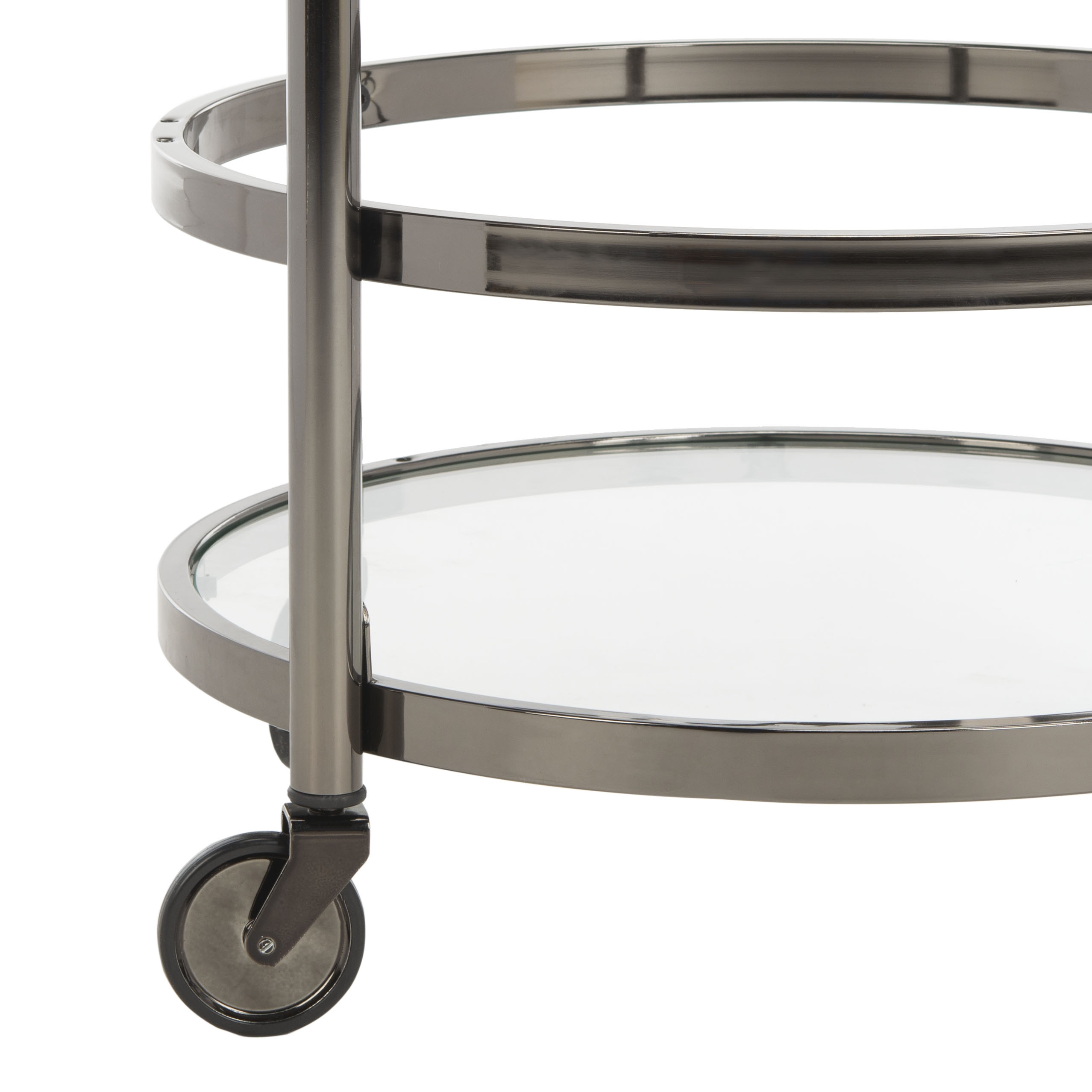 Sienna 2 Tier Round Bar Cart - Gun Metal - Safavieh - Image 4