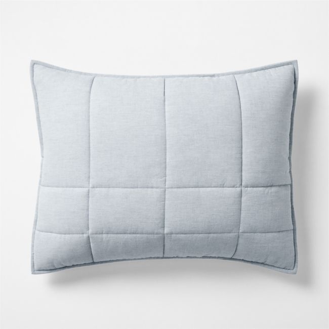 Organic Cotton Heathered Mist Blue Grid Standard Bed Pillow Sham - Image 0