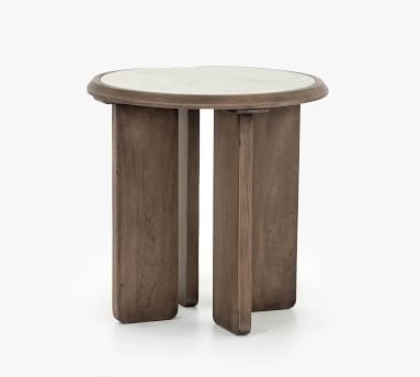 Dante Reclaimed Wood Marble Round 22" End Table, Ashen Brown - Image 3