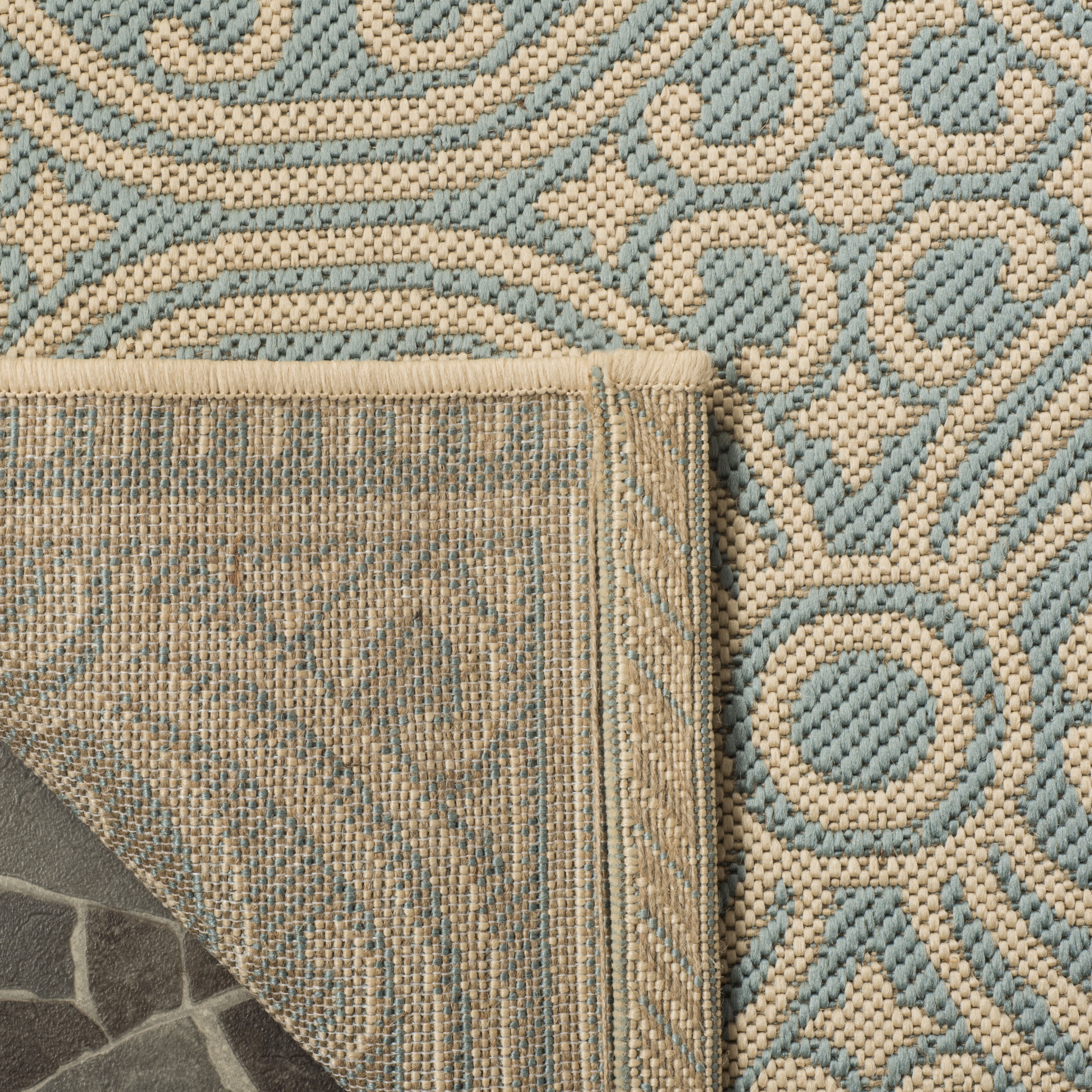 Arlo Home Indoor/Outdoor Woven Area Rug, LND134L, Cream/Aqua,  5' 1" X 7' 6" - Image 3