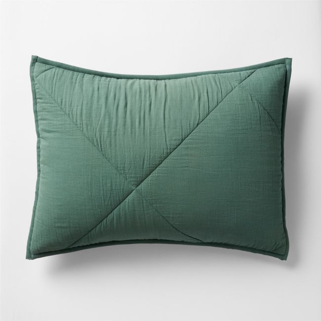 Supersoft Gauze Organic Cotton Pine Green Standard Quilt Bed Pillow Sham - Image 0