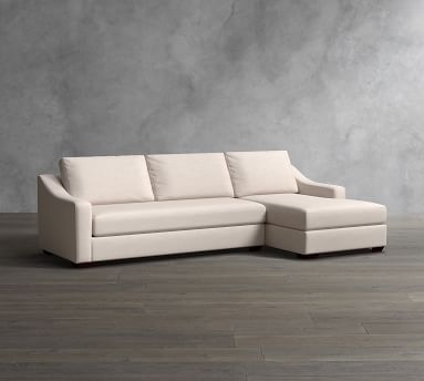 Big Sur Slope Arm Upholstered Right Arm Grand Sofa with Chaise Sectional, Down Blend Wrapped Cushions, Performance Heathered Tweed Pebble - Image 1