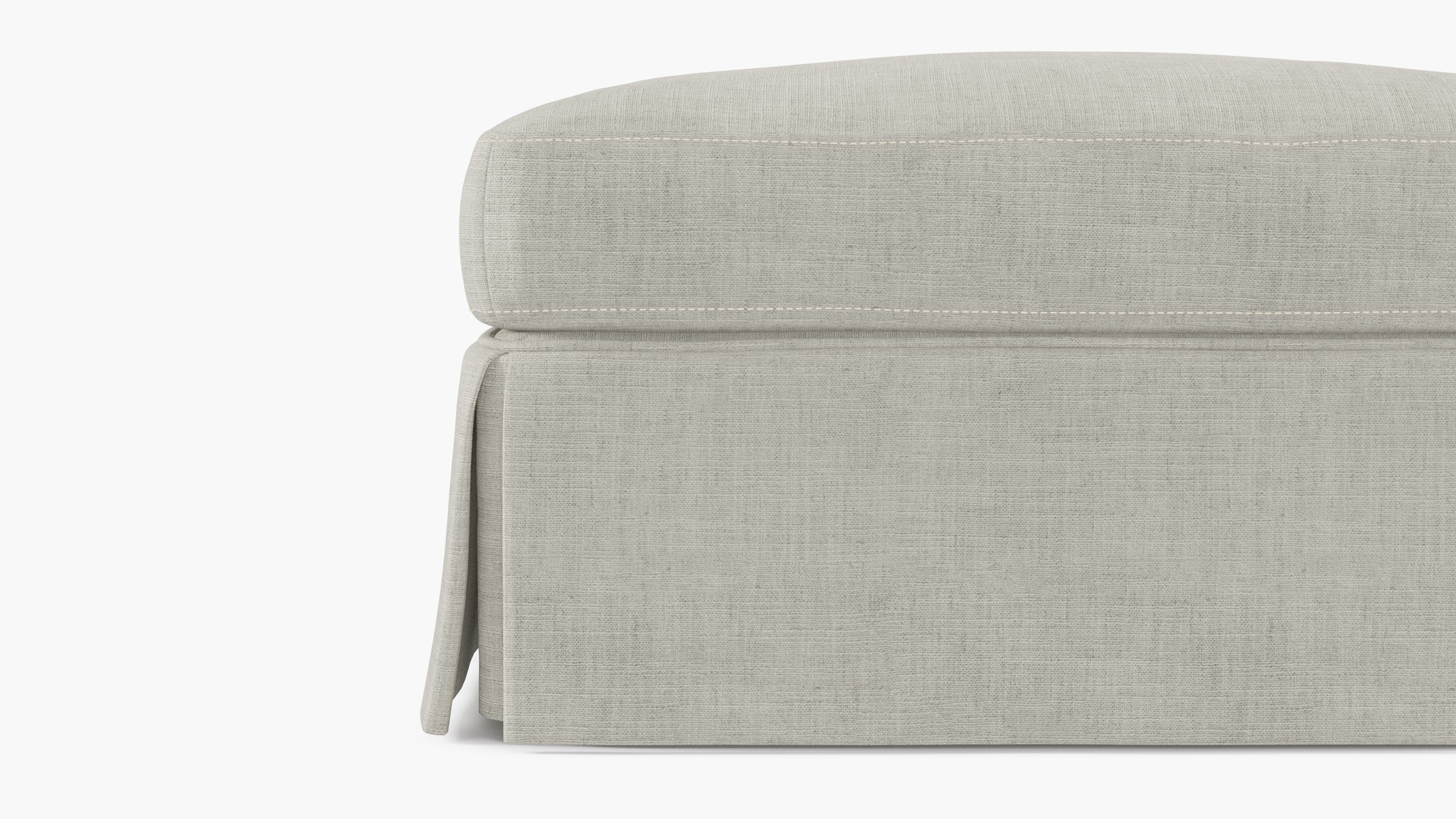 Skirted Cocktail Ottoman, Ivory Luxe Linen - Image 2