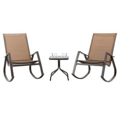 3 Pcs Patio Bistro Set, Rocking Chairs & Tempered Class Coffee Table, Outdoor Recliner Chairs All-weather Relaxation Set For Lawn Camping Beach Poolside (brown) - Image 0
