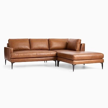 Andes 94" Right Multi Seat 3-Piece Ottoman Sectional, Standard Depth, Vegan Leather, Saddle, BB - Image 1